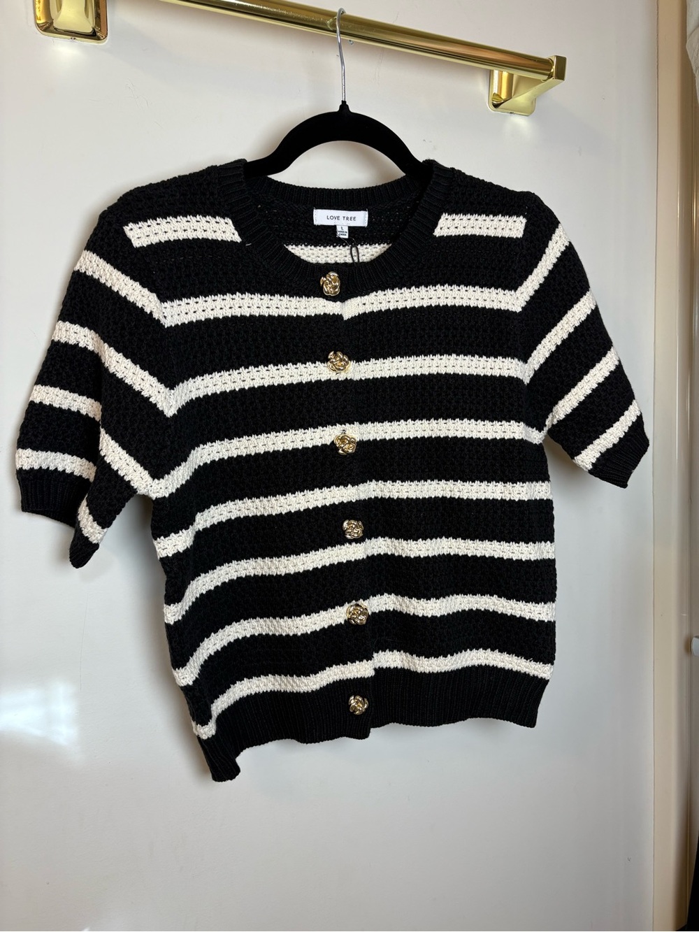NWT Love Tree Boutique Stripe Gold Button Knit Top
